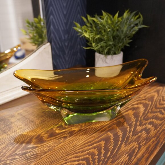 Bohemian Niagara Series Amber & Green Sommerso Chech Glass Bowl by Karel Zemek - Picture 3 of 15